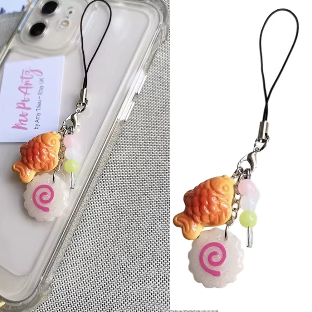 Tteokbokki Rice Cake - Sevimli Akrilik Pembe Kalamar Rulo Telefon